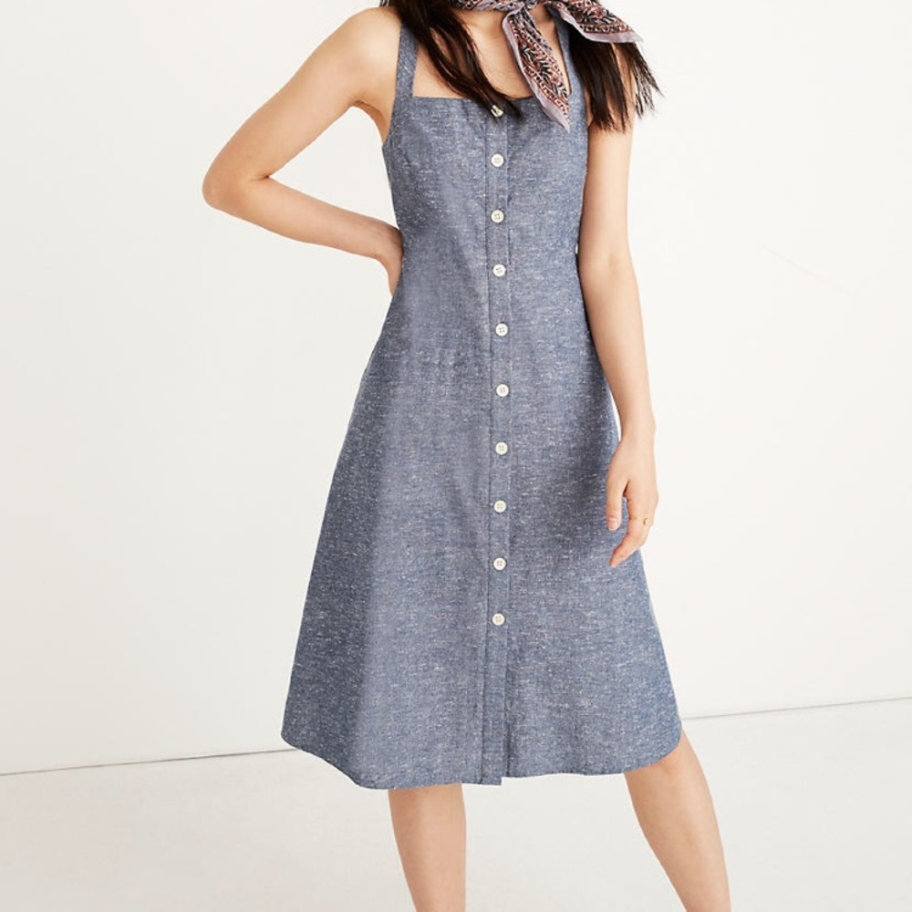 Madewell | Chambray Tank Button-Front Midi Dress